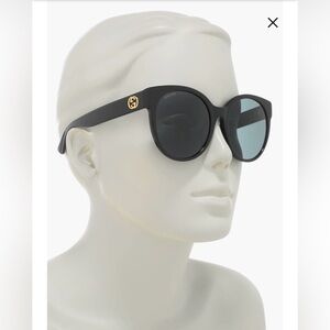 GUCCI GG0035S LARGE OVERSIZED BLACK GOLD CAT EYE ROUND FRAME SUNGLASSES